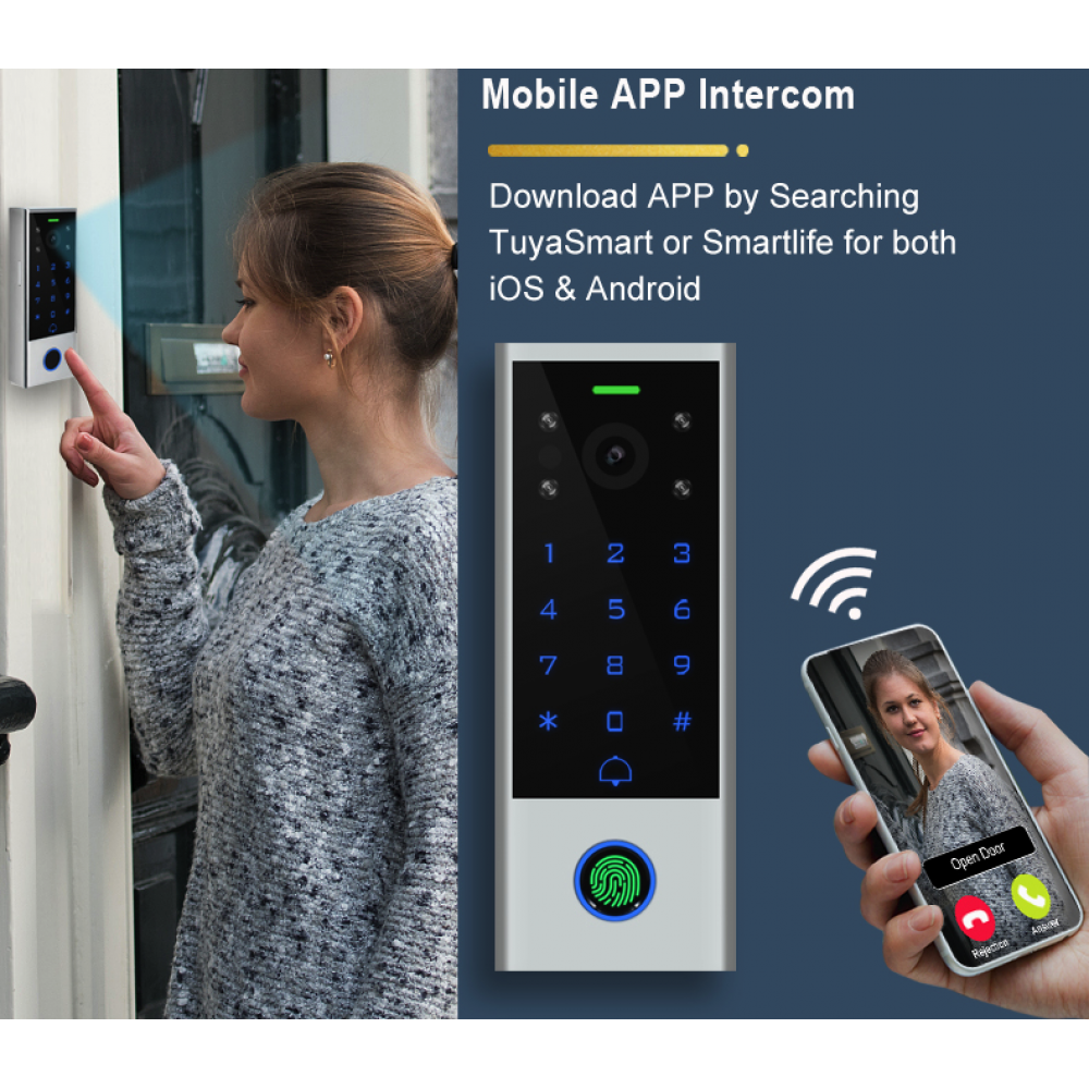 Access Control Touch Keypad and IP Video Door Phone Waterproof with Fingerprint Tuya Compatible